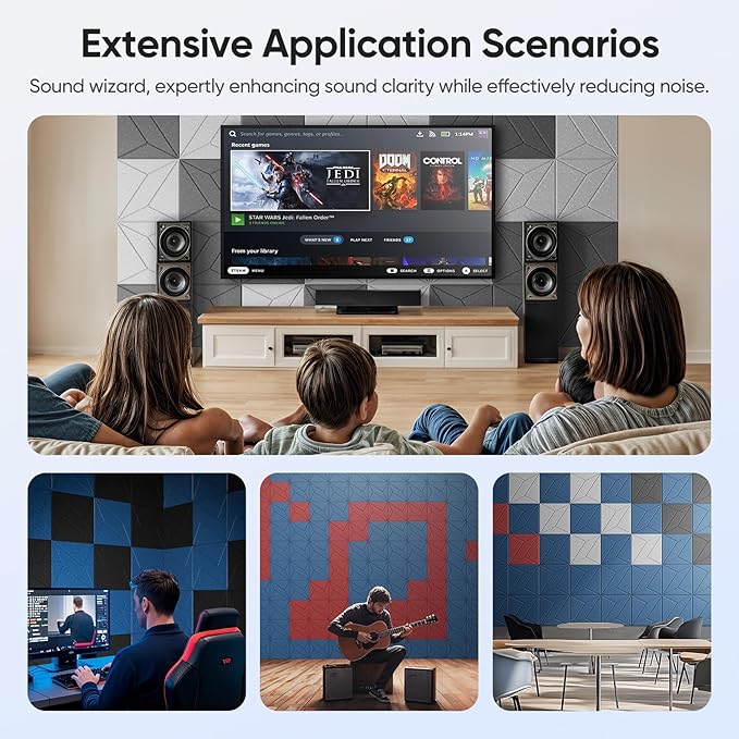 12 Pack 12" X 12" X 0.4" Acoustic Panels for Wall Sound Absorbing, P-Stripes Square Self-Adhesive Sound Panels, High Density Suitable for Multiple Scenarios(MoonLight Gray)