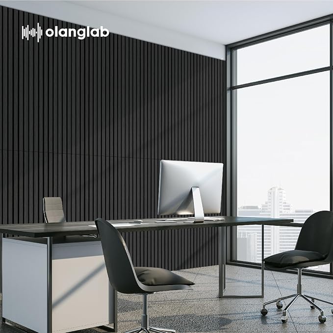 Olanglab Acoustic Wood Wall Panels 4 Pack, Sound Dampening Wood Slat Wall Panels 23.6" x 47.2", Matte Black