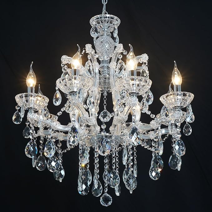 Modern Chrome Chandelier Light Fixture 8 Light Luxury Crystal Maria Theresa Chandelier Pendant Lighting Fixture for Dining Room,Bedroom,Living Room, W23.6*H22 with Adjustable Chain