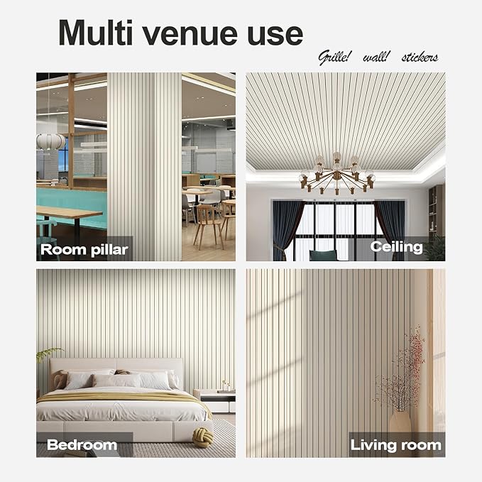 Wood Grain Slat 3D Wall Panel -23.6"x118"Soundproof Self-Adhesive Wall Sticker,Thickened Moisture Resistant Removable PVC Slat Wallpaper &Foam Paneling for Wall,Ceiling(Light White,19.4Sq.ft)