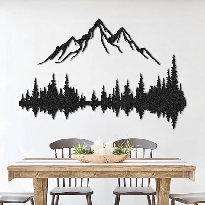 Metal Wall Art - Mountain & Forest Metal Wall Decor - Large Wall Sculpture for Rustic Home Living Room Bedroom Indoor/Outdoor (Black, 70.9'' x 47.2'' / 180 x 120 cm)