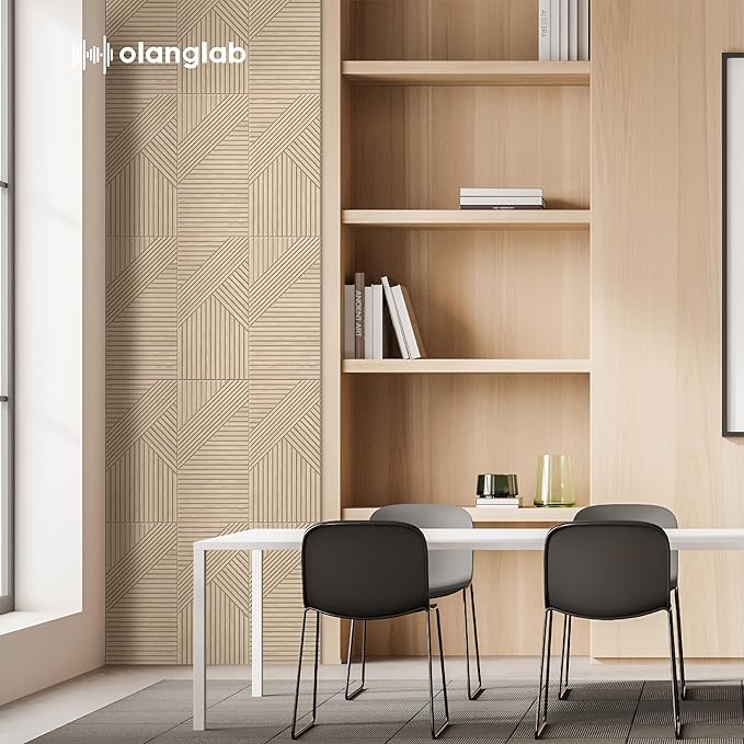 Olanglab Peel and Stick Wall Panels12 Pack, 23.6 x 11.8 per Wall Panels, Acoustic Wall Panels, Sound Absorbing Wall Art for Home Studio and Office, Light Natural Oak Pattern, Sleek Line