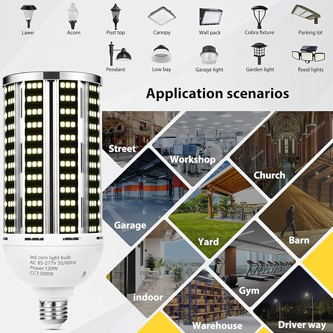 120W 2 pack LED Corn Light Bulb(1200W Equivalent ) ,Commercial Grade DayLight 5000K E26/E39 15900LM Medium Mogul Base LED Lamp,Large Area Lights For Outdoor Indoor Garage Warehouse Factory Bay Light