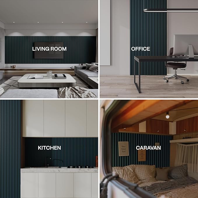 4-Pack Wood Slat Wall Panel – Velvet-Covered Wood Panels for Wall, Acoustic Panels for Interior Decor, Decorative Slat Paneling for Home, Office, Studio (Pine Green)