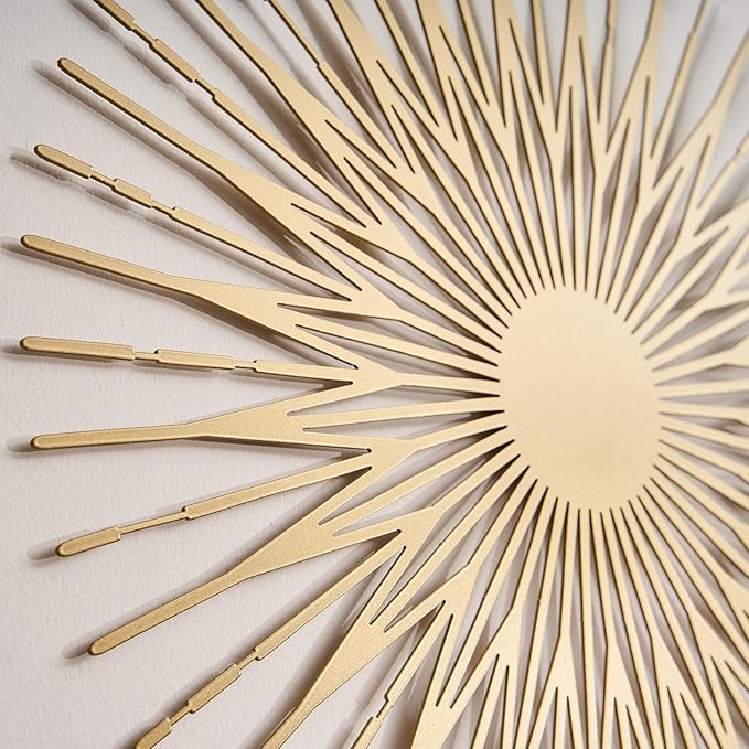 NEODECO Single Sun Metal Wall Art, Geometric Sun Decor, Metallic colors, Large 3D wall sculpture, model A (Silver, Large)