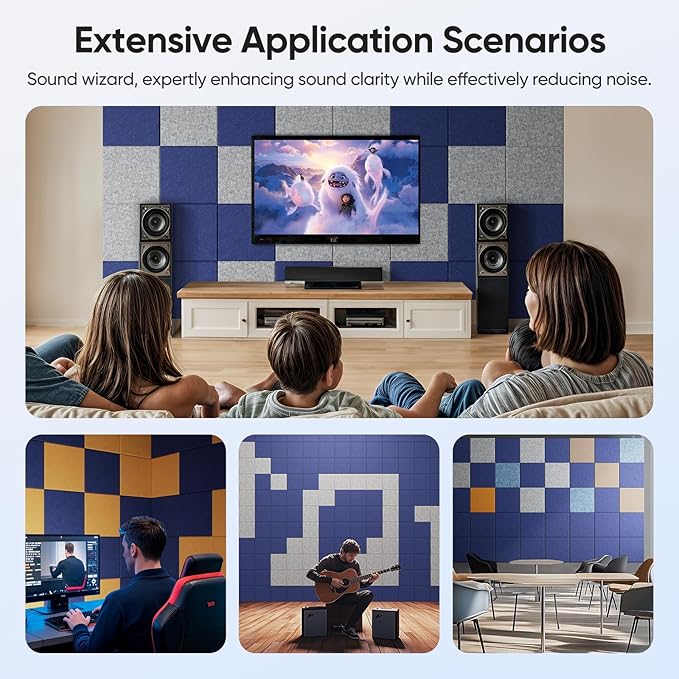 12 Pack 12" X 12" X 0.4" Acoustic Panels for Wall Sound Absorbing,Square Self-Adhesive Sound Panels, High Density Suitable for Multiple Scenarios(Sapphire Blue)
