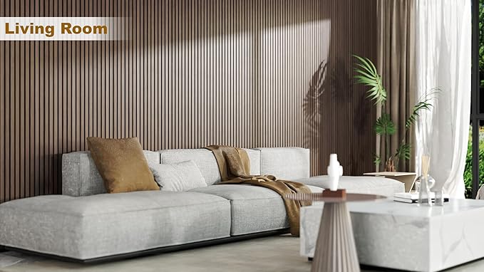 Acoustic Wood Wall Panels, 2-PC 94.49 x 12.6 in Soundproof Wood Wall Panels for Decor, Wood Slat Wall Panels for Wall Decor, Walnut