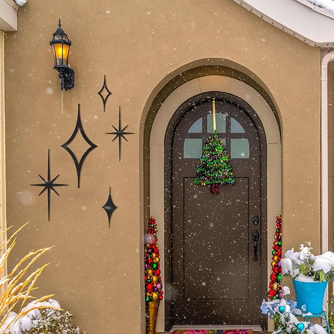 Yaocom 5 Pieces Mid Century Wall Decor Black Metal Vintage Starburst Retro Decor Mcm Wall Art Sculpture Mid Century Elegance Accents Diamond Star Bursts Vintage Style Home Decoration