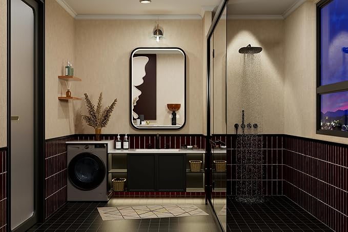 16x24 Inch Black Frame LED Bathroom Mirror with Lights, Adjustable 3000K/4500K/6000K, Wall Mounted Lighted Bathroom Vanity Mirrors, Anti-Fog, Dimmable, Memory Funtiom, Horizontal/Vertical