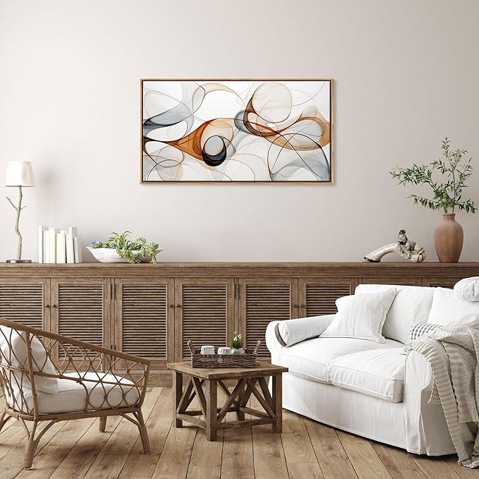 KLAKLA Modern Abstract Gray and Brown Designs - Colorful Curves and Translucent Medium - Frame Wall for Living Room Office Wall Decor Picture Artwork for walls