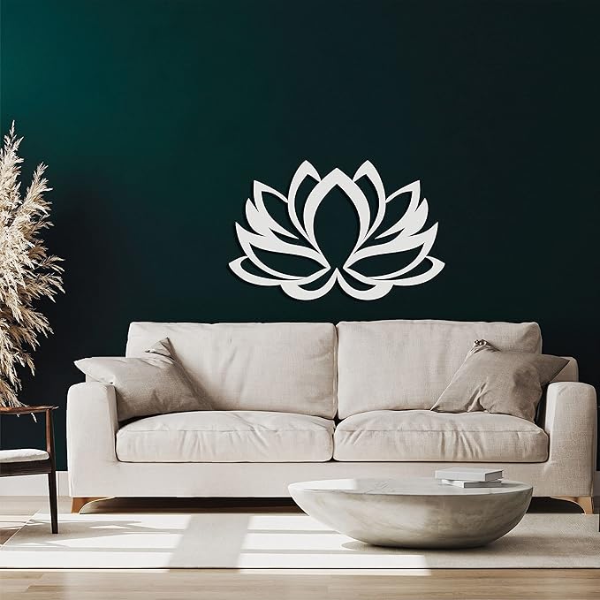 Metal Wall Art - Lotus Flower - 3D Wall Silhouette Metal Wall Decor Home Office Decoration Bedroom Living Room Decor Sculpture (White, 46"W x 30"H / 117x76 cm)