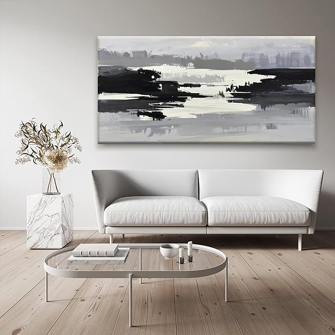 Abstract Wall Art Canvas Art Wall Decor For Living Room Decorations Large Black And Grey Abstract Wall Decor Office Abstract White Wall Art For Home Bedroom Kitchen Artwork 29x58 Inch