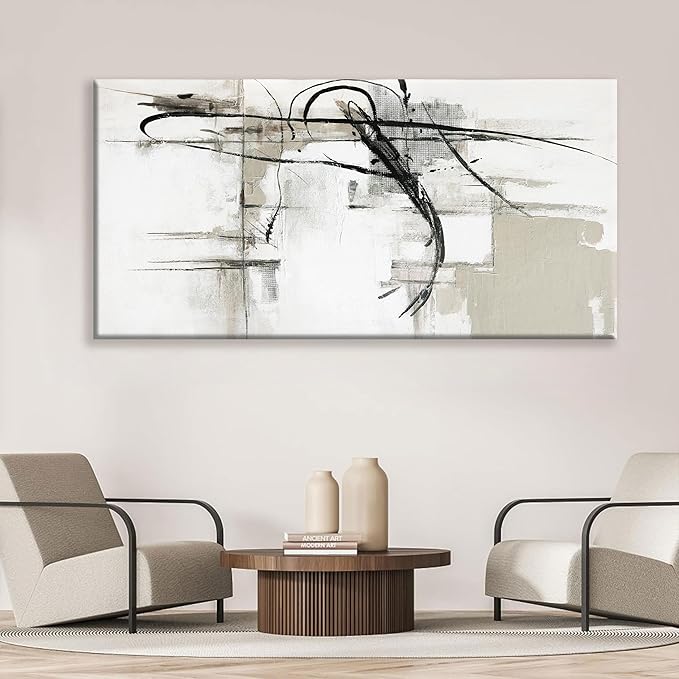 Abstract Wall Art Modern Wall Canvas Decorations Maximalist Black Line Canvas Wall Art Decor Prints Minimalist Large Artwork For Living Room Wall Bedroom Kitchen Office Home Wall Artwork 29"×58"