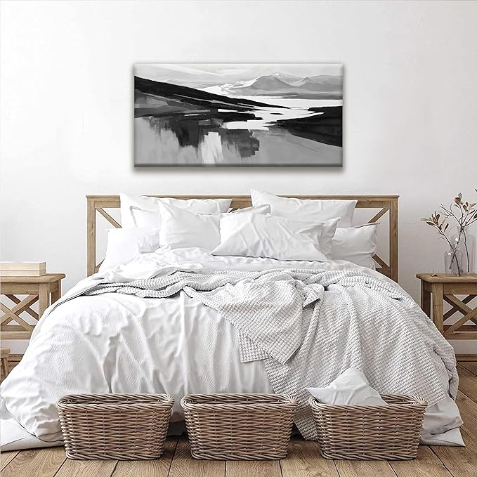 Abstract Canvas Art Wall Decor Black White Wall Art Painting Abstract Black Wall Art Prints Minimalist Decor Artwork For Bedroom Kitchen Office Bathroom Artwork 20"×40"