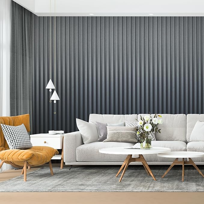 Art3d 8 Pack 104" x 6.7" Slat Wall Paneling, Glossy Metal Finish WPC 3D Wall Panels, 3D Panels for Interior Wall Decor, Living Room, Bedroom - Steel Gray