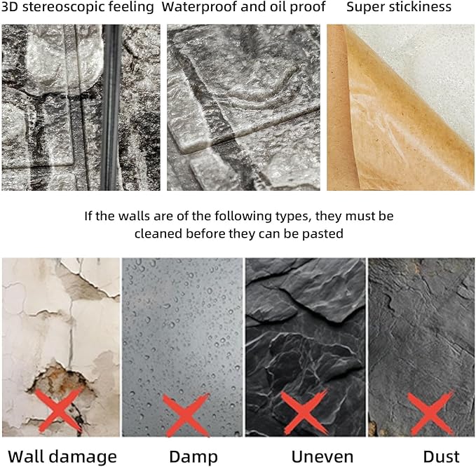 3D Wall Panels Peel and Stick in Rock, 20 PCS XPE Foam 3D Wallpaper, Faux Brick Wall Panels for Bedroom, Stairs, Kitchen