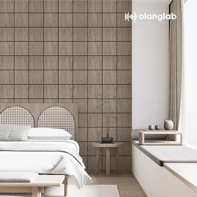 Olanglab Wood Veneer Wall Panels 6 Pack, 24‘’X48‘’ Sound Absorbing Panels for Noise Reduction, Checkered