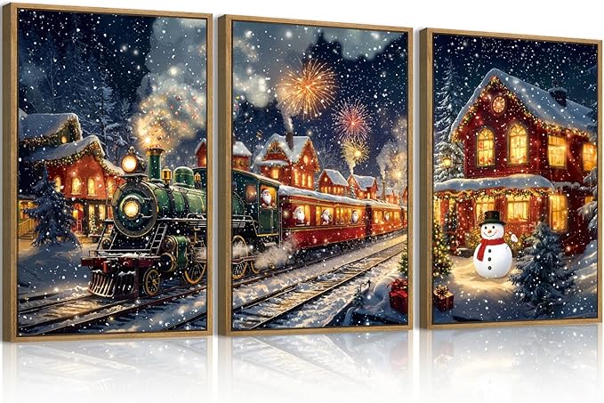 BINCUE Christmas Wall Art Winter Christmas Prints Framed Wall Painting Decor for Living Room Bedroom Dining Room 16x24 Inch Set of 3