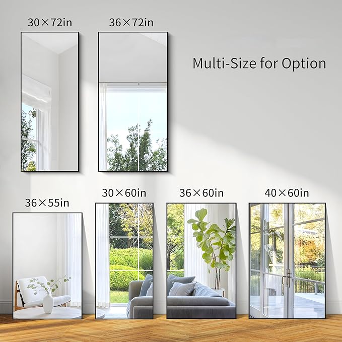 KOCUUY 30x55 Inch Large Black Wall Mounted Mirror,Aluminum Framed Decorative Rectangular Bathroom Mirror for Wall Over Sink,Vanity Mirror for Bedroom Living Room Bathroom,Functional Oversized Mirror