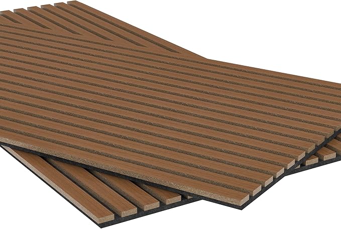 2 Panel Wood Slat Acoustic Panel 48" x24" for Sound Absorbing, Soundproof Wood Slat Panel Cover 16 Sq.Ft, 3D Fluted Sound Absorbing Paneling for Wall Decor, Living Room, Bedroom, Walnut