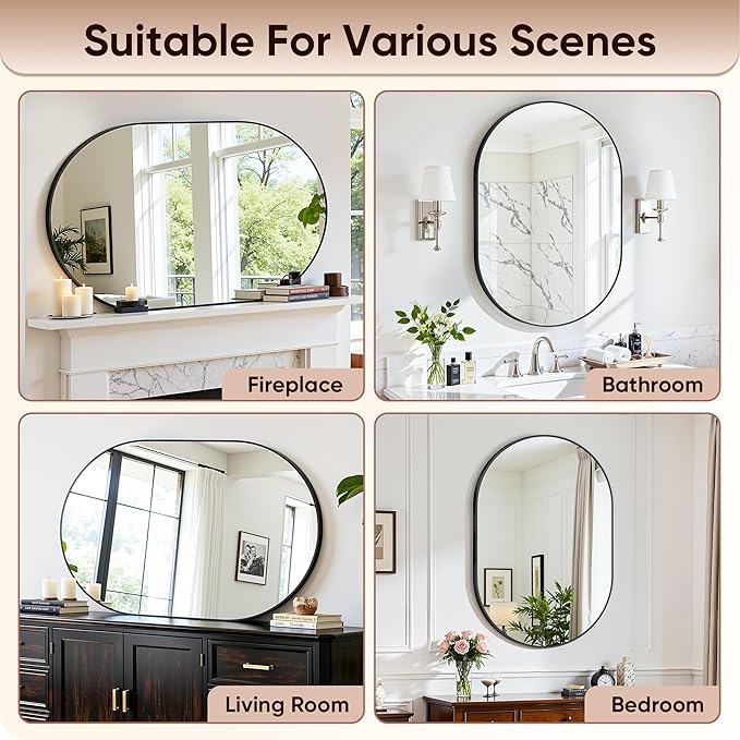 Antok 2PCS Wall Mirror, 20"x30" Bathroom Vanity Mirror, Anti-Rust HD Tempered Glass, Wall Mounted Mirrors for Living Room, Entryway, Hallway, Black Frame, Oval