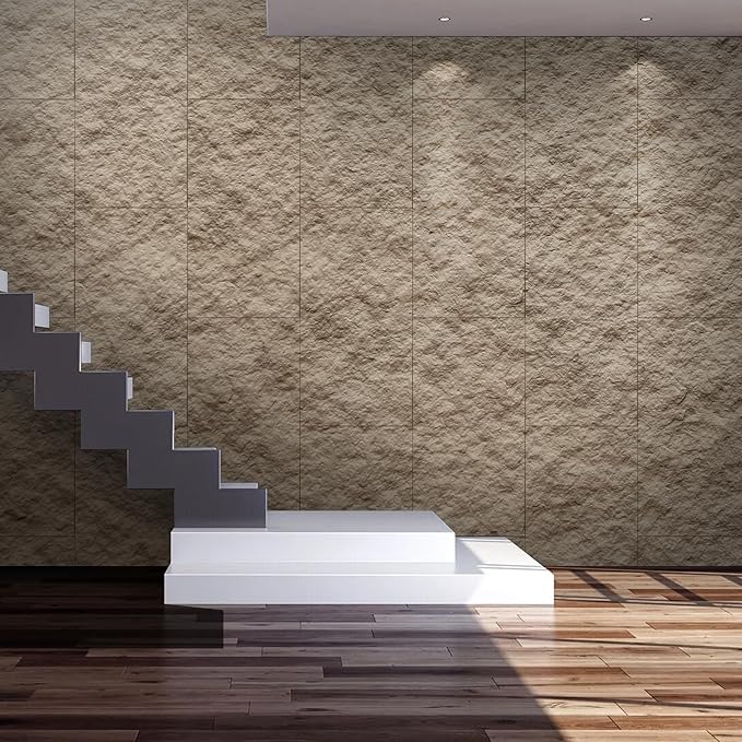 KASARO PU 3D Faux Stone Wall Panels, 4 PCS Wainscoting Panel for Interior Wall Decor, Cement Texture Accent for Home, Office, 47.2×23.6inch, Stone Yellow