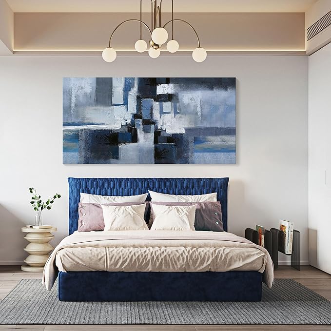 KLAKLA Exter Large Abstracr Wall Art - Blue and Black Canvas Picture for Living Room Wall Decor - Bedroom Art Framed Artwork - Modern Wall Art