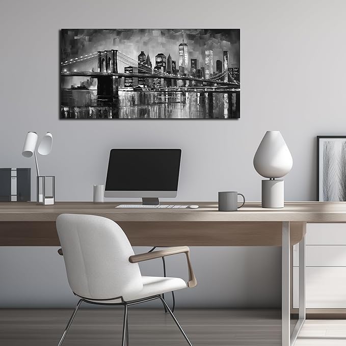 Brooklyn Bridge Canvas Wall Art for Bedroom Black and White Wall Decor for Living Room City Office Wall Art Ready to Hang 20 x 40 Inch