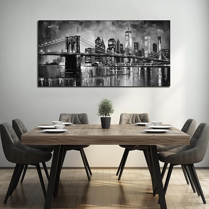 Brooklyn Bridge Wall Art for Living Room Large Size,Black and White Pictures for Wall Bedroom Office Corridor Wall Painting Ready to Hang 29 x 58 Inch