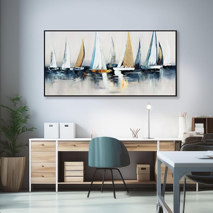 Canvas Wall Art Abstract Wall Decor Sailboat Picture Framed Artwork Modern Aesthetic Suitable for Living Room Bedroom and Office Home Wall Decor 20"x40"