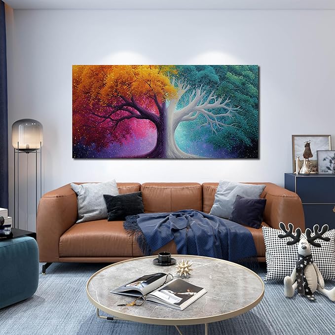 Colorful Wall Art for Living Room Bedroom Home Office Large Tree Canvas Wall Decor Modern Pictures Art Grey Artwork 24"x 48"