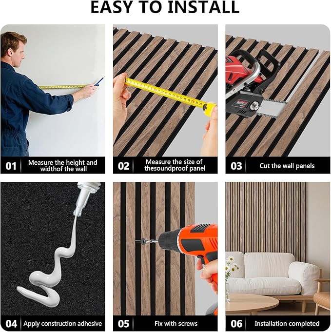 2pcs Wood Slat Acoustic Panels-47.2x23.6 inch Acoustical Wall Panels,Large Soundproof Panels,Self-Adhesive Sound proof Panels for Walls,Acoustic Treatment for Recording Studio&Ofice(Walnut)