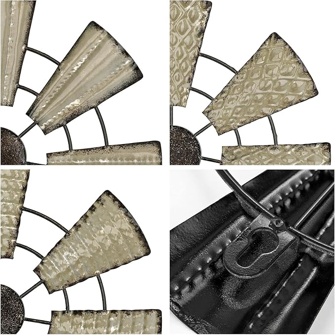 Briful 12" Wall Décor Pack of 3 Metal White & Black Windmill Radial Plate Wall Art Modern Accent Hanging Wall Decorations For Home Office Living Room Wall Sculptures