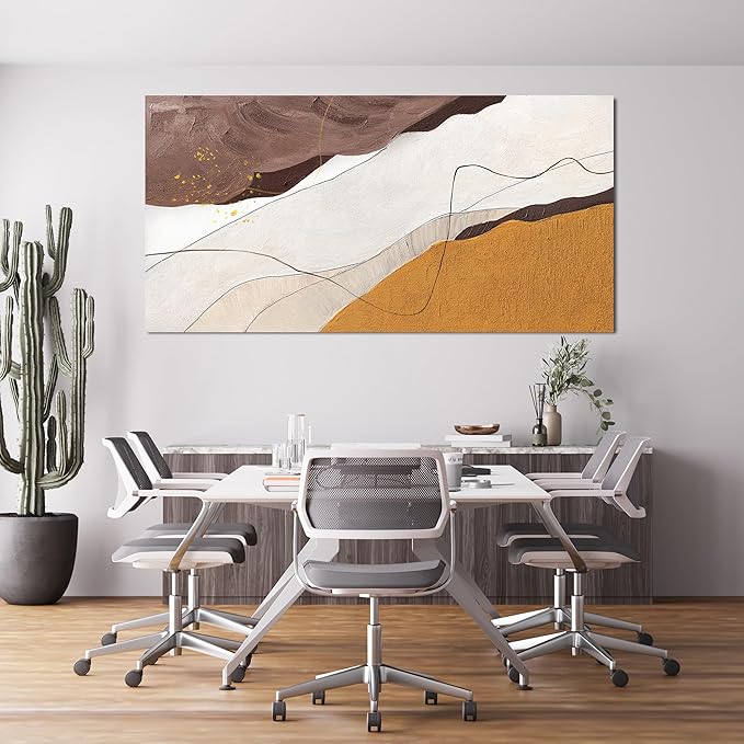 Canvas Abstract Wall Art Decor Minimalist White Wall Art Prints Abstract Canvas Art Wall Decor Large Modern Brown Wall Art Decorations Oversized Artwork for Walls Bedroom Office Wall Art Decor 29" X 58"