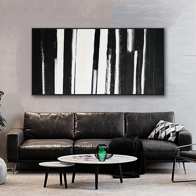 Abstract Wall Art Decor Modern paintings Wall Decorations Home Decor Wall Art Canvas Prints Black and White Minimalist Stripes Framed Artwork for Living Room Wall Bedroom Kitchen Office Decor 24×48 Inch