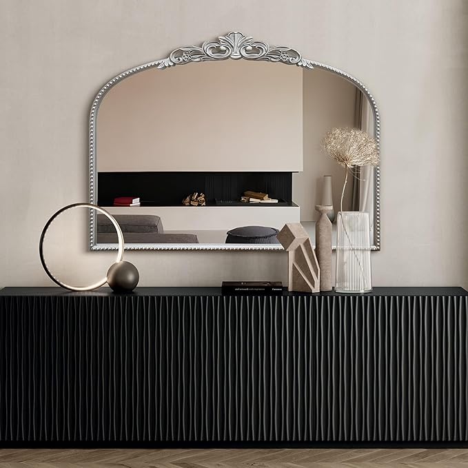 Micasso Vintage Wall Silver Mirror: 24" x 32" French Baroque Antique Mirror - Traditional Ornate Decorative Arched Mirrors for Wall/Bathroom/Entryway/Fireplace/Hallway - Home Decor for Living Room