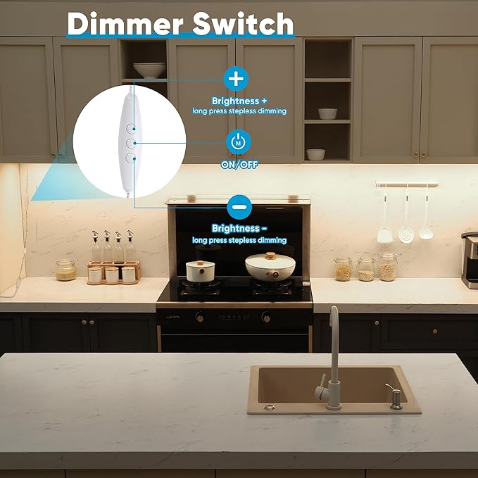 Litever Under Cabinet Lights Plug in, 6 pcs 12 Inches LED Light Strips. Super Bright Dimmable Extendable for Kitchen Counter Top Shelf Workbench Closet Display Bookshelf Lighting. Cool White 4000K