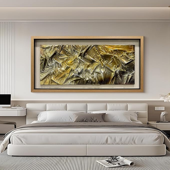 BrightA Liquid gold texture leather 3D wall art with double-sided hanging gold and silver texture reliefs, suitable for enterprise walls (horizontal/vertical) 47.2"x23.6"