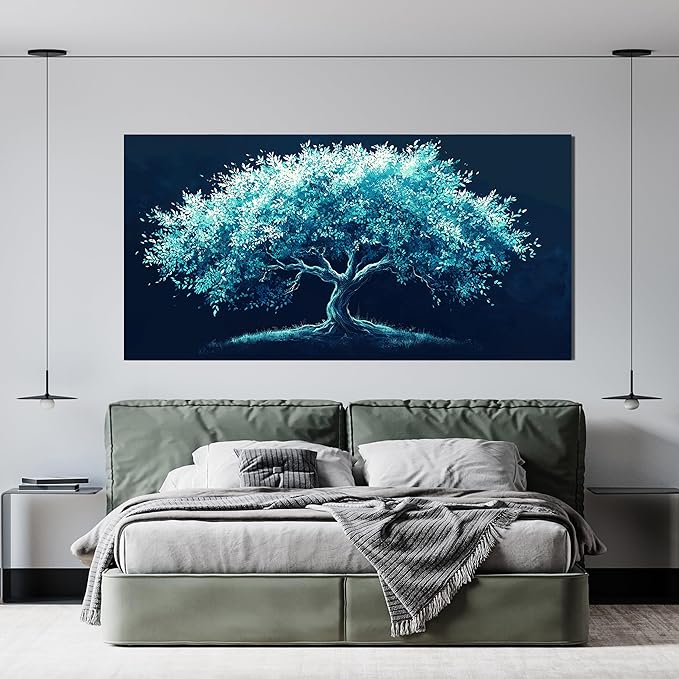 Canvas Wall Art Decor Green Tree of Life Wall Art Decorations Wall Art Pictures for Living Room Large Bltanical Wall Art Prints 24" X 48" Canvas Art Wall Decor Artwork for Walls Bedroom Office Decor