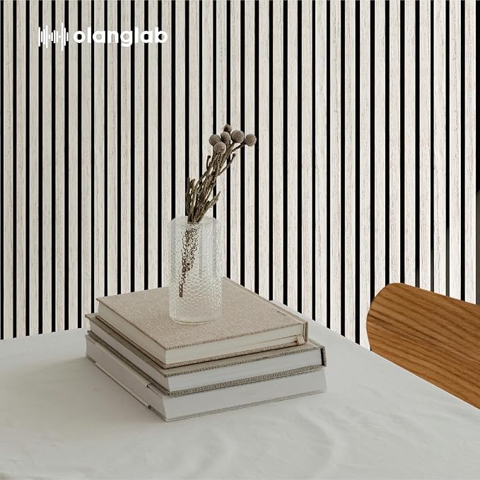 Olanglab Wood Slat Wall Panels 4 Pack, Wooden Acoustic Wall Panels, 94.5"x12.6" Each 3D Wall Panels for Interior Wall Decor (White-Extendo Trio)