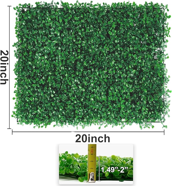 24 Pieces 20"x 20" Artificial Boxwood Panel, Grass Wall Panel, Boxwood Hedge Wall Panels UV Protected Suitable for Artificial Green Wall Decor, Fence Garden Wedding Backyard Decor