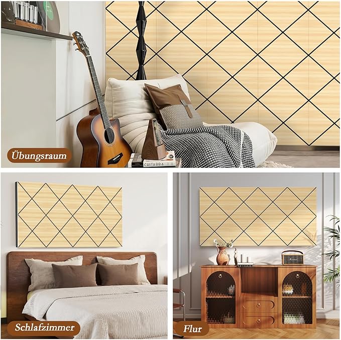 4Pack Acoustic Wall Panel, Self-Adhesive Soundproof Foam Panels for Wall, 3D Perforated Tri-Layer Polyester Fiber Decorative Acoustic Insulation for Recording Studio, Office, Home, 24×12×1.78" Rhombus