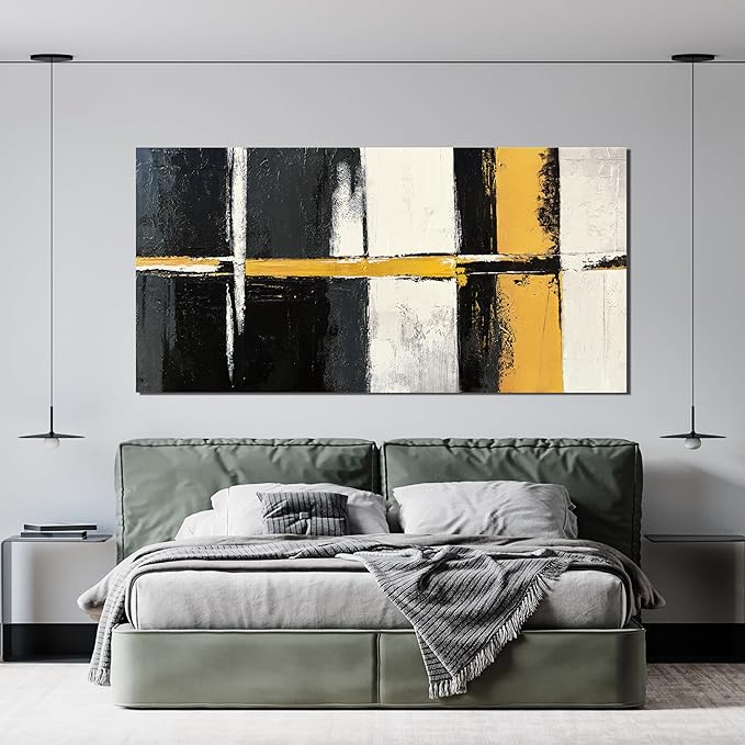 Canvas Wall Art Decor Large Wall Art Pictures for Living Room Black and White Wall Art Decor Abstract Art Work Modern Black Yellow Abstract Wall Art Prints For Bedroom Office Home Wall Decor 24"x48"
