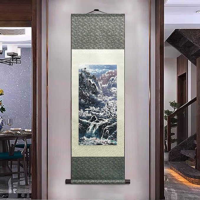 AtfArt Asian Wall Decor - Beautiful Silk Scroll Painting: Four Seasons Landscape - Summer, Autumn, Winter-Spring - Oriental Decor - Chinese Art Wall Scroll - 39 x 12in (Four Piece)