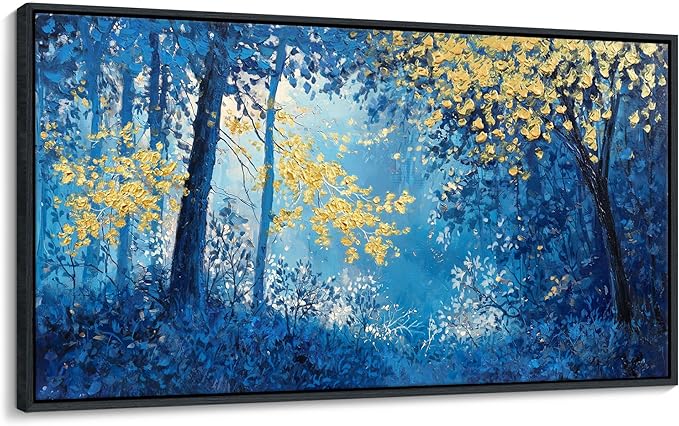 Blue and Gold Canvas Wall Art - Forest Bedroom Wall Art - Tree Wall Pictures for Living Room, Office, or Bedroom - Nature Landscape Canvas Decor Framed Painting 20×40IN