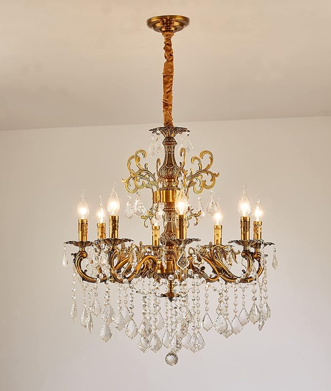 8 Light Classic Traditional Candle-Style Crystal Chandeliers for Dining Room Living Room Bedroom entryway Antique Gold Finish
