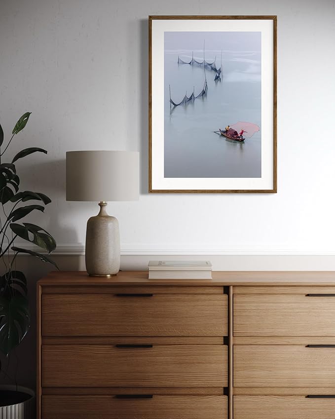 Oriental Beauty: Stunning Feng Shui Landscape Wall Art Vertical Prints for Home Decor in 3 Sizes (Tranquil Waters and Fising Scene, 12" x 18", Oriental Beauty)