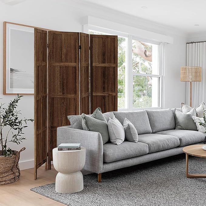 4 Panel Room Divider, 5.6Ft Wood Room Dividers and Folding Privacy Screens, Room Divider Wall Freestanding Room Partitions, Room Dividers Screen for Home Office Restaurant Bedroom, Dark Brown