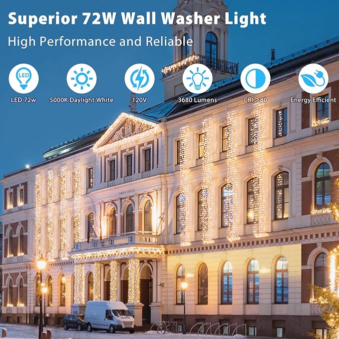 2-Pack 72W led Wall Washer Light, Premium Aluminum Outdoor Wall Washer Light Bar , IP67 Waterproof 120V Outdoor Lighting for Building, Landscape, Commercial Outdoor Decor, 3.2FT 2700K Warm White