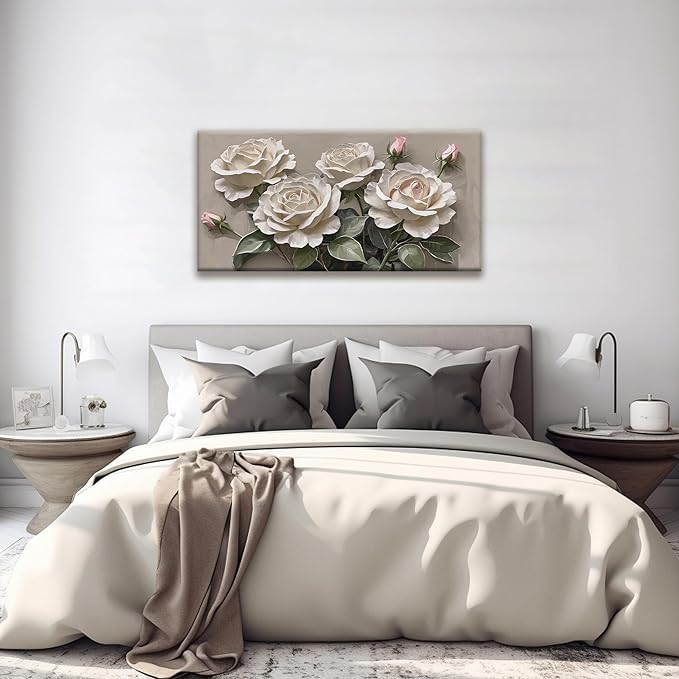 Canvas Art Wall Decor Modern Minimalist Home Wall Decor Flower Paintings White Wall Art Prints Pink White Floral Wall Art Pictures For Bedroom Kitchen Office Artwork 20"×40"